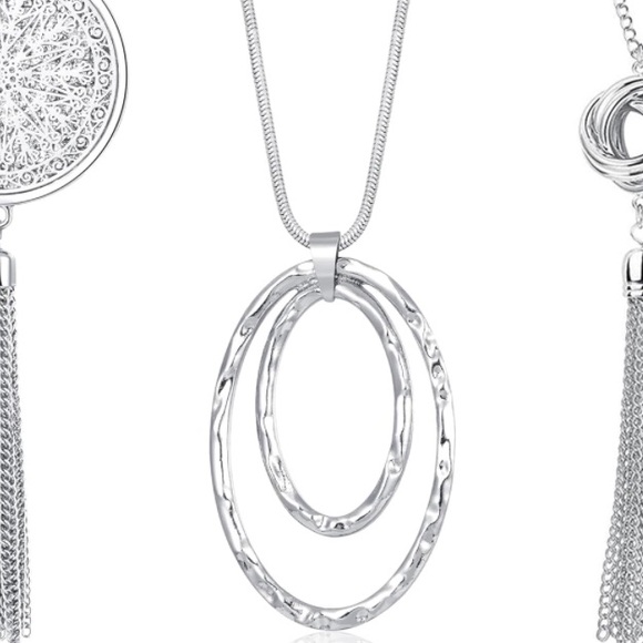 ✨NWT ✨Minimal Geometric Open Ovals Silver Necklace✨ Handmade ✨Artisan✨ Gif… - Picture 2 of 5